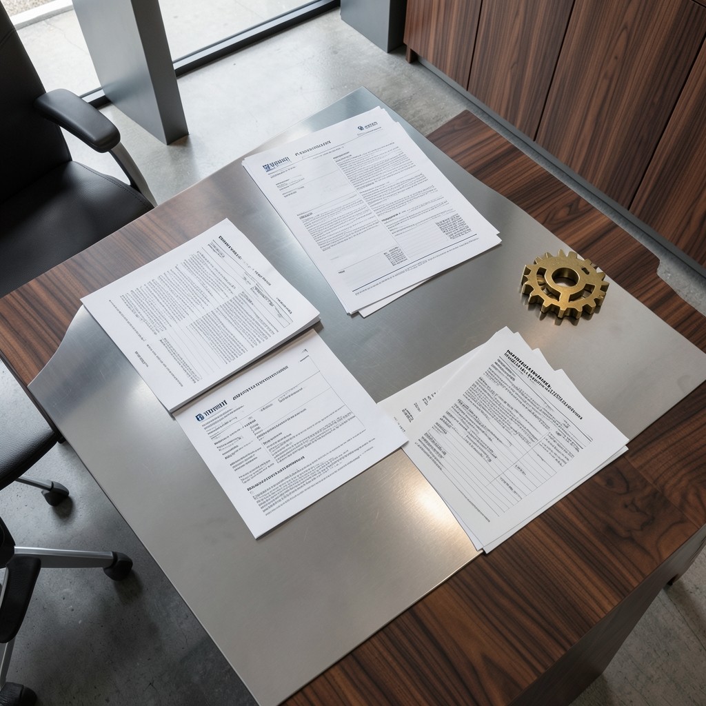 Formularios de formación bonificada sobre escritorio con detalles mecánicos decorativos
